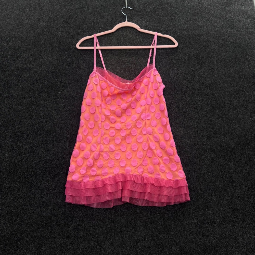 Victorias Secret Pink Orange Polka Dot Mesh Ruffle Babydoll Camisole Top M
